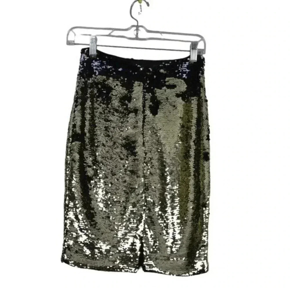 NWT H&M Metallic Gold Black Sequin Skirt  Color Changing Size 4 - Picture 8 of 13